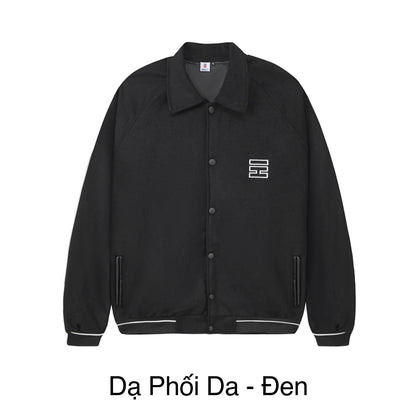 Black jacket with a logo on a white background