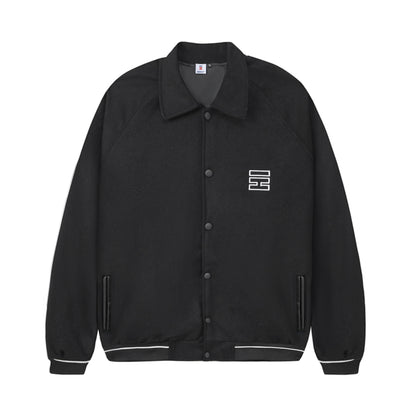 Black jacket with a logo on a white background
