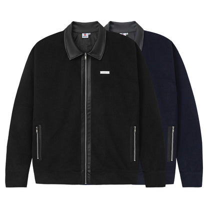 Black and navy jacket with gray collar on a white background