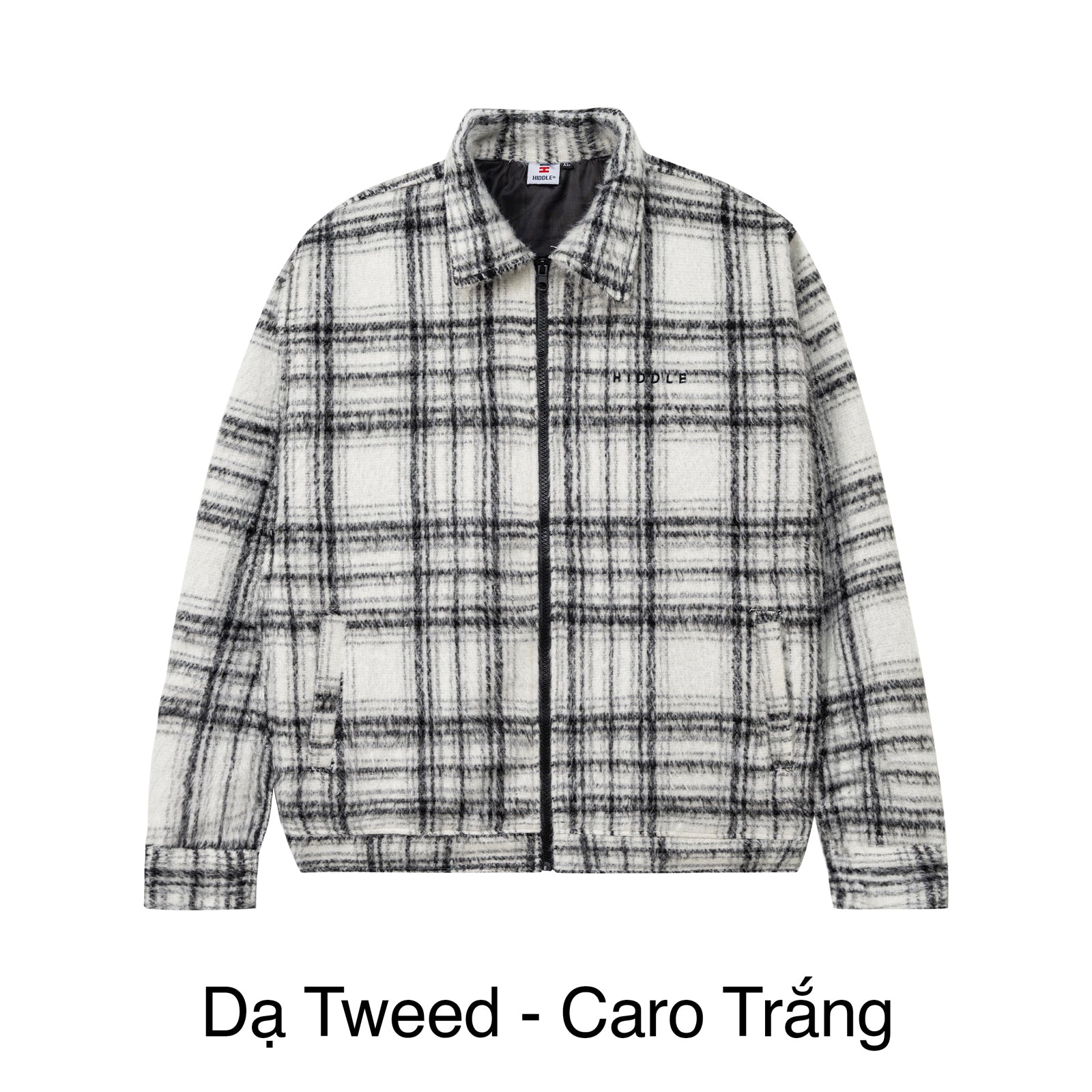 Plaid jacket with a brand logo on a white background