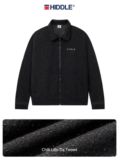 Black jacket with 'Hiddle' branding on a white background