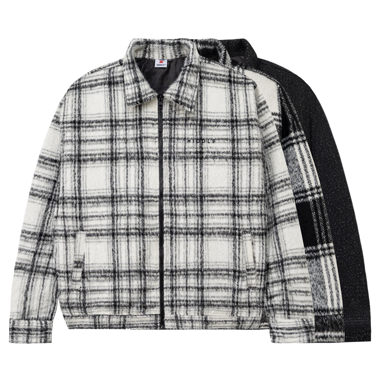 Plaid shirt with black sleeves on a white background