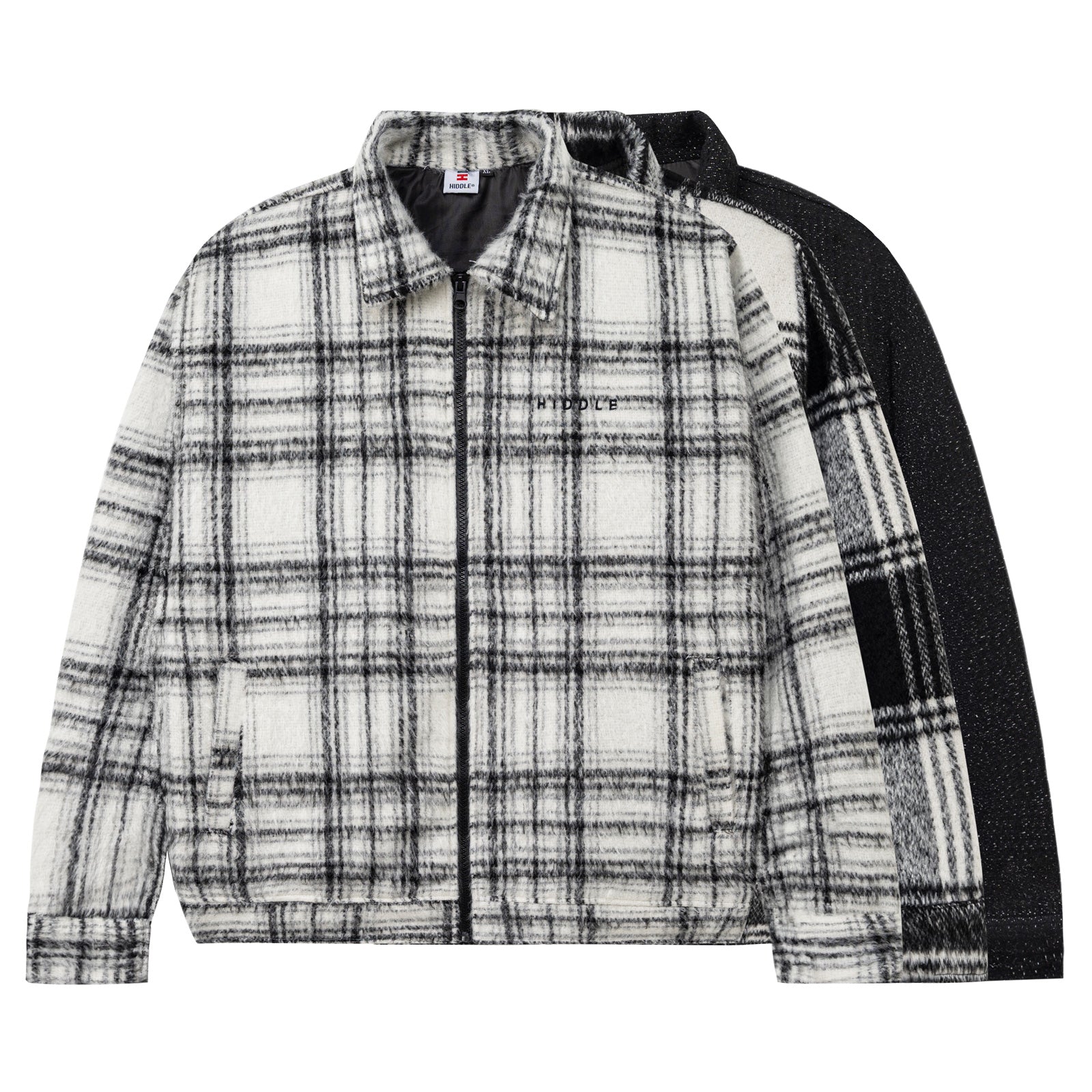 Plaid shirt with black sleeves on a white background