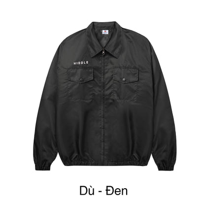Black jacket with 'HIDDLE' branding on a white background