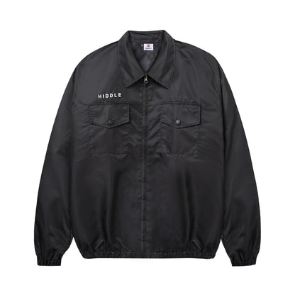 Black jacket with 'HIDDLE' branding on a white background