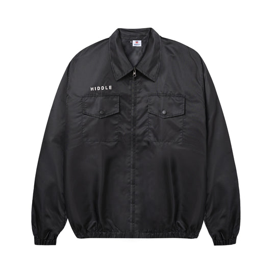 Black jacket with 'HIDDLE' branding on a white background