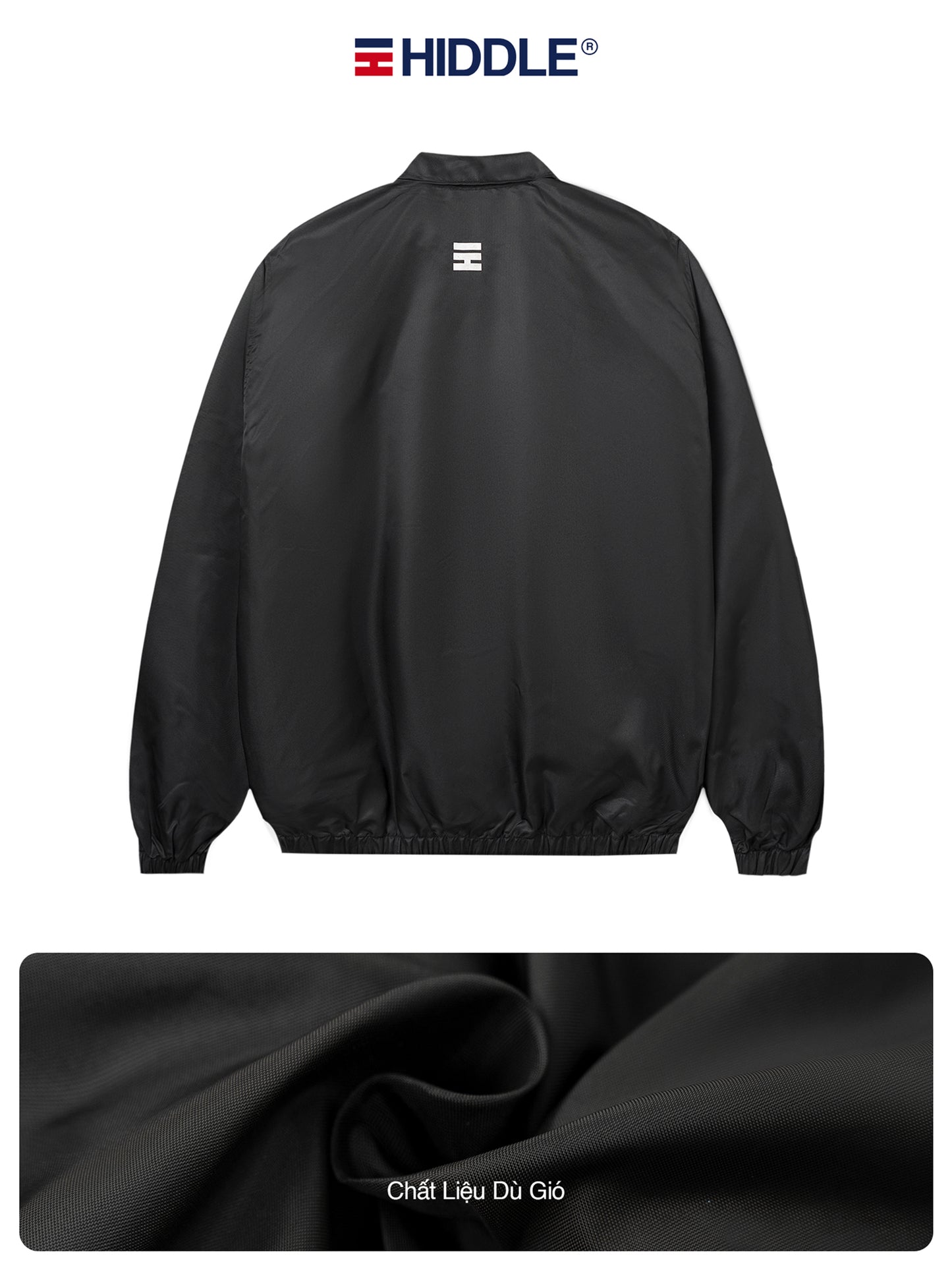 Black jacket with Hiddle logo on a white background