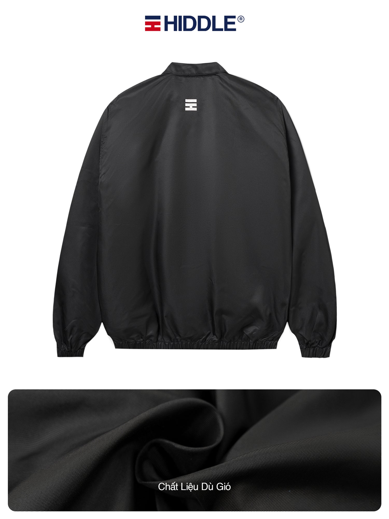 Black jacket with Hiddle logo on a white background