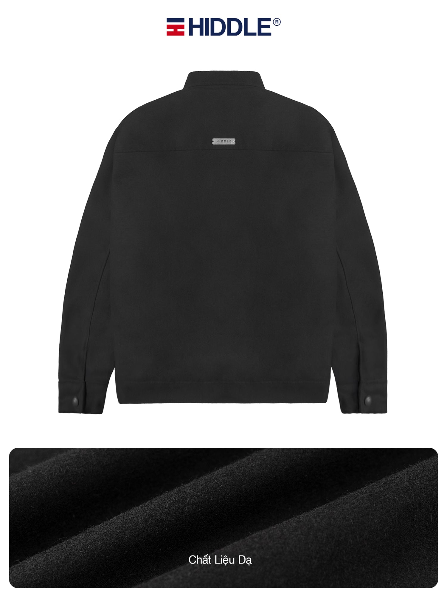Black fleece pullover with Hiddle logo on a white background