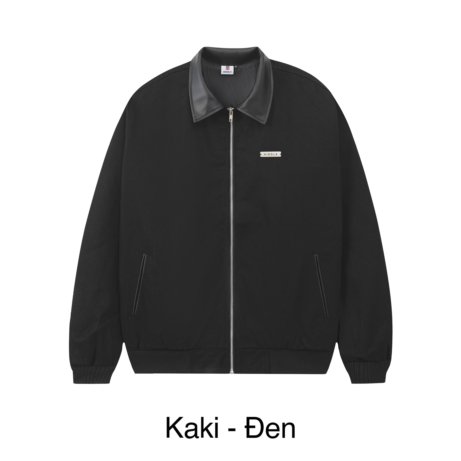 Black jacket with gray collar on a white background