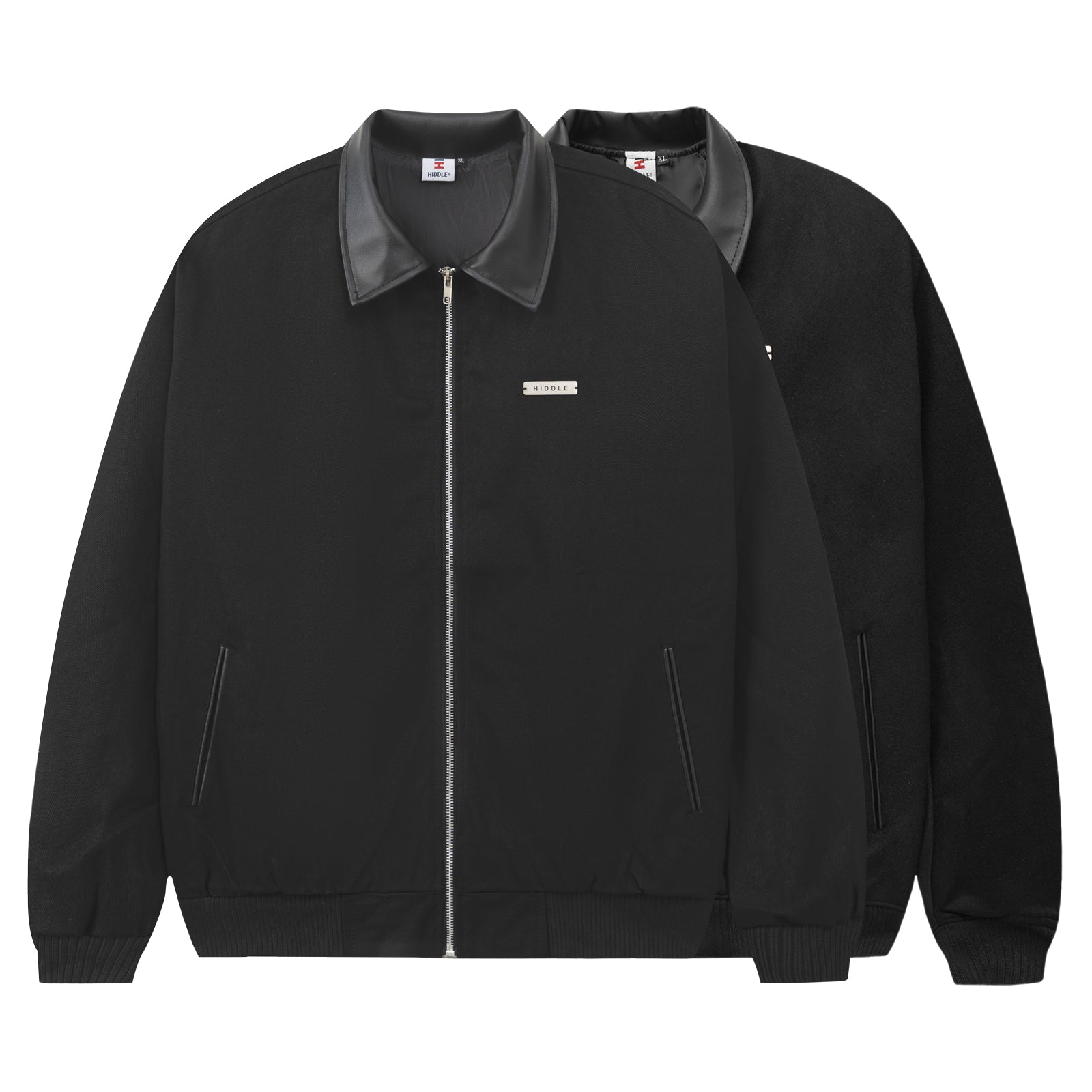 Black jacket with gray collar on a white background