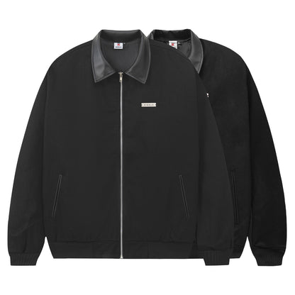 Black jacket with gray collar on a white background