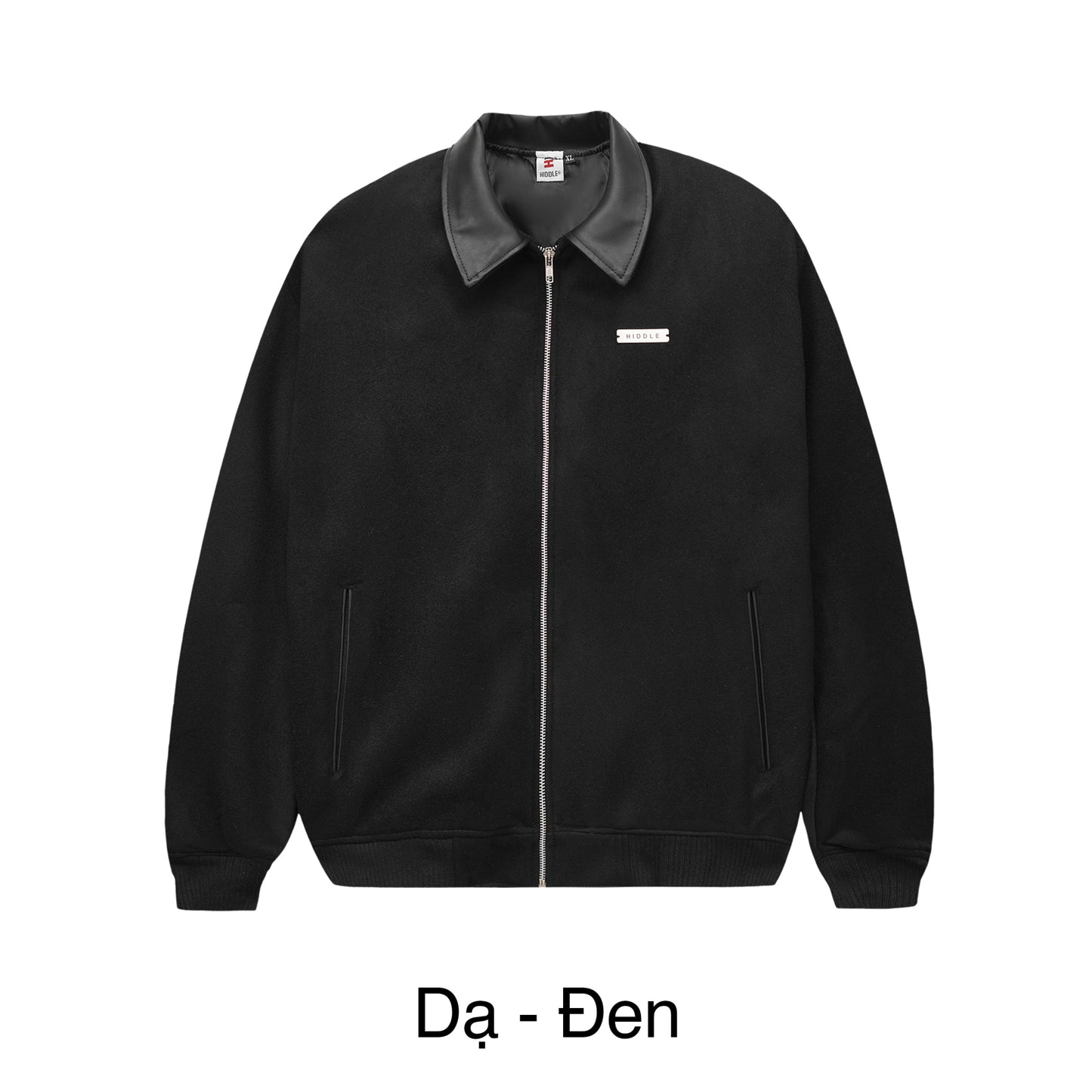 Black jacket with gray collar on a white background