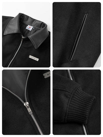 Collage of a black jacket with close-up details on a white background