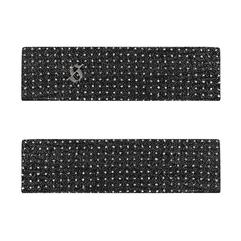 Two black glittery headbands on a white background