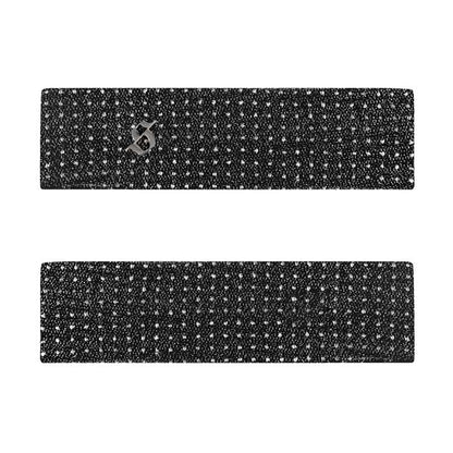 Two black glittery headbands on a white background