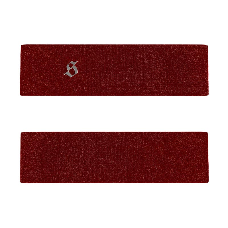 Two red headbands with a silver 'S' logo on a white background