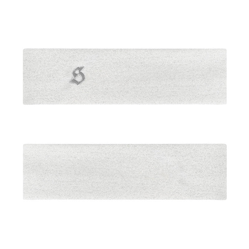 Two white headbands with a monogram 'S' on a white background