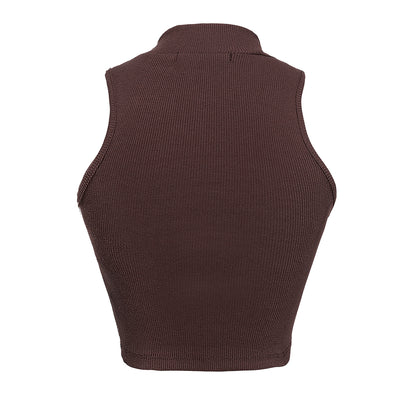 Brown ribbed knit vest on a white background