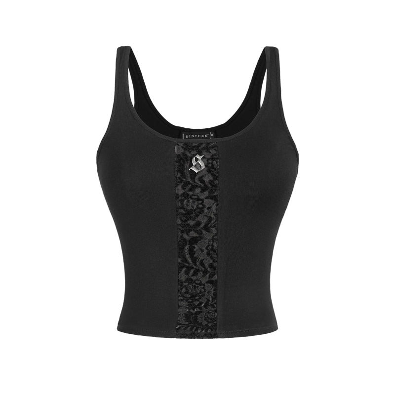 Black tank top with camouflage side panel on a white background