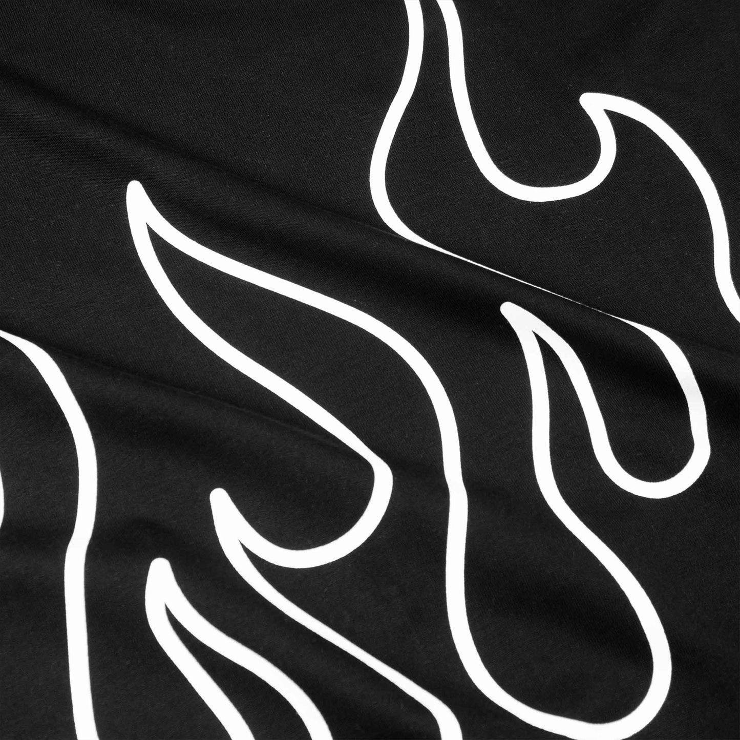 Black fabric with white flame patterns