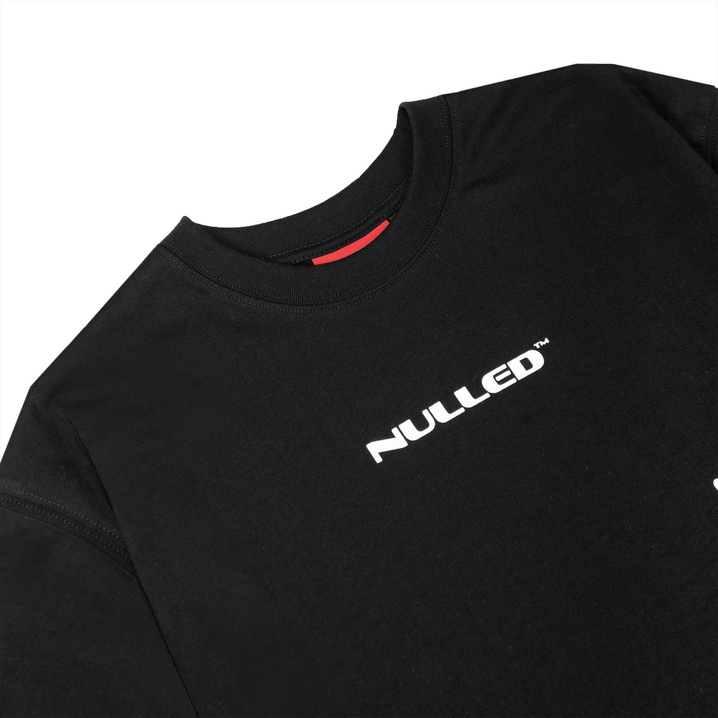Black sweatshirt with 'NULLED' logo on a white background