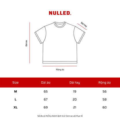 T-shirt size chart with dimensions labeled in Vietnamese