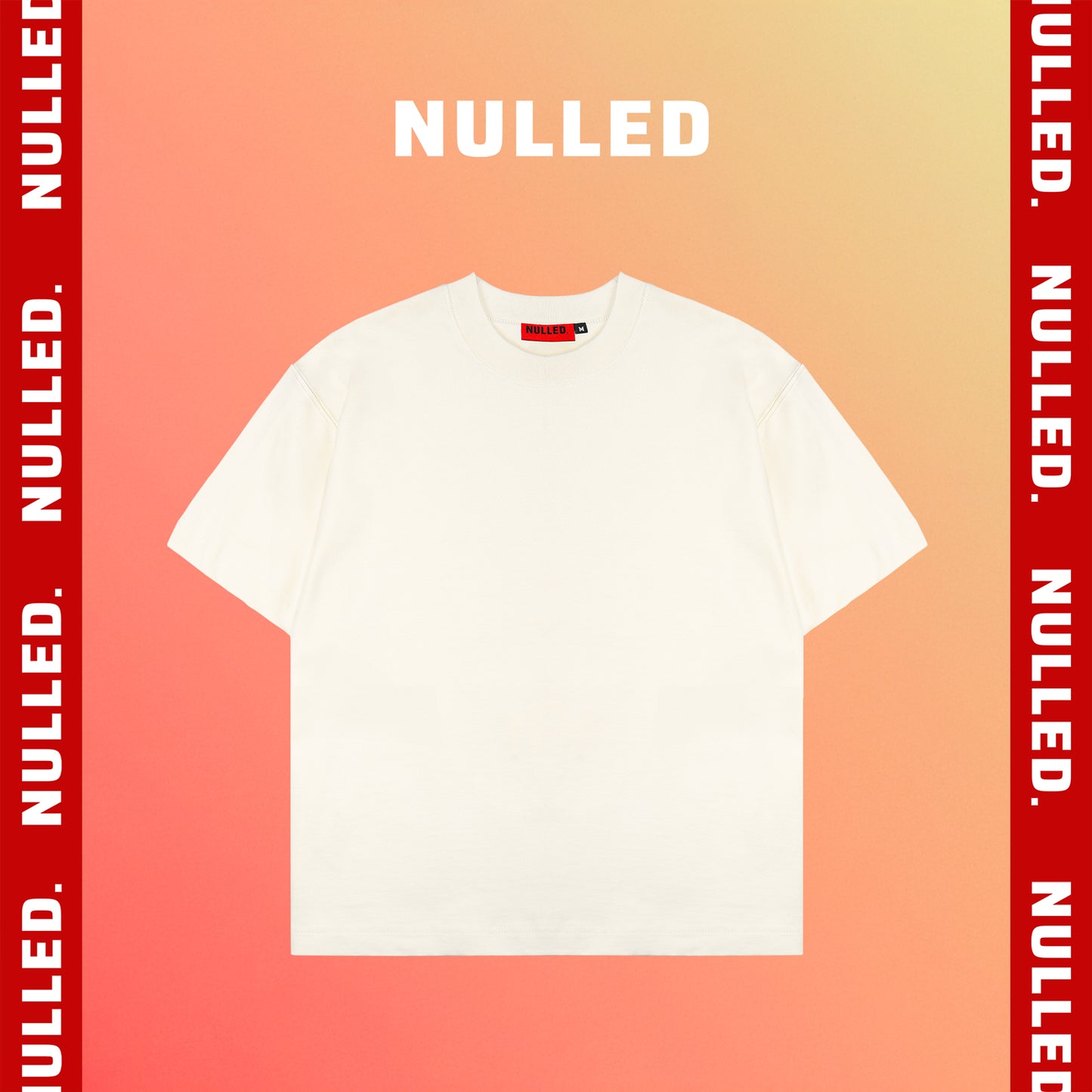 White t-shirt with 'Nulled' branding on a gradient background