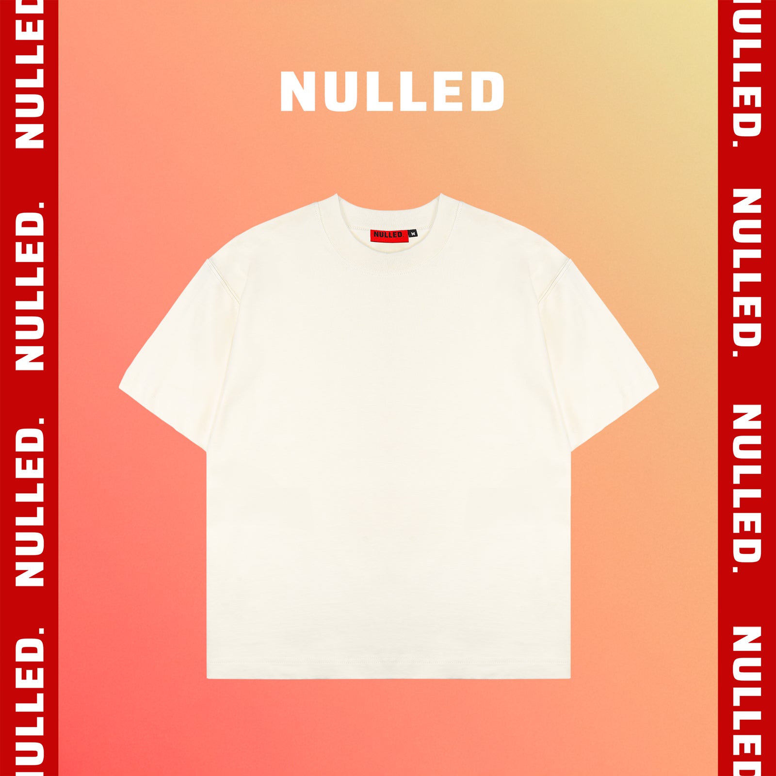 White t-shirt with 'Nulled' branding on a gradient background