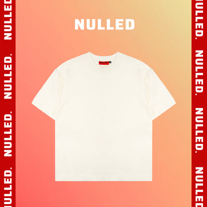 White t-shirt with 'Nulled' branding on a gradient background