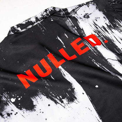 Black and white textured fabric with red 'NULLED' text