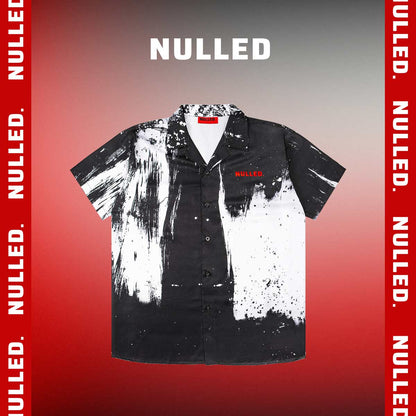 Black and white shirt with 'Nulled' branding on a red background