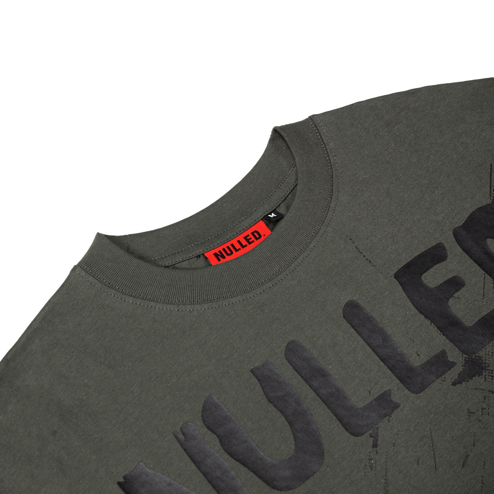 Gray t-shirt with 'NULLED' branding on a white background