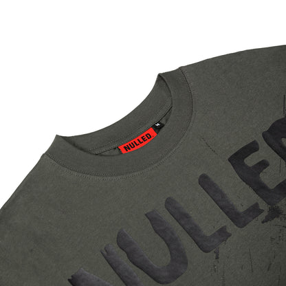 Gray t-shirt with 'NULLED' branding on a white background
