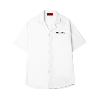 White shirt with 'NULLED' text on a white background