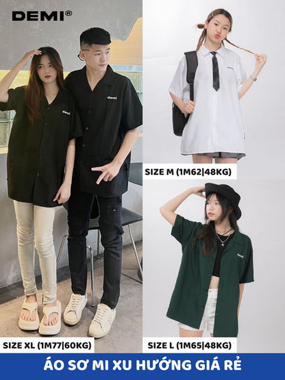 Four people wearing different outfits with Demi branding, including a man and woman in black shirts and jeans, and two women in white and green outfits.