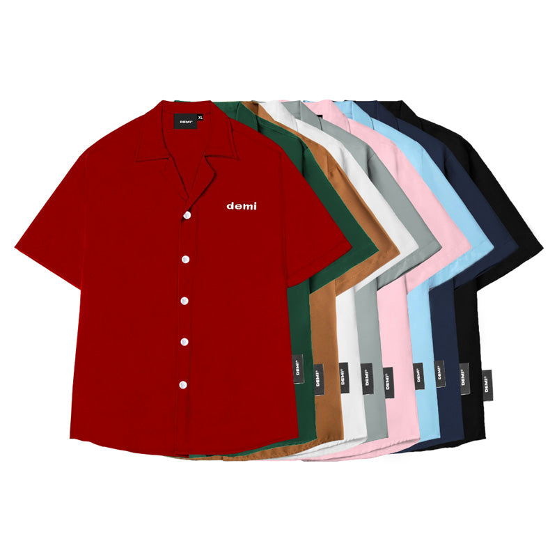 Red shirt with 'demi' branding on a white background
