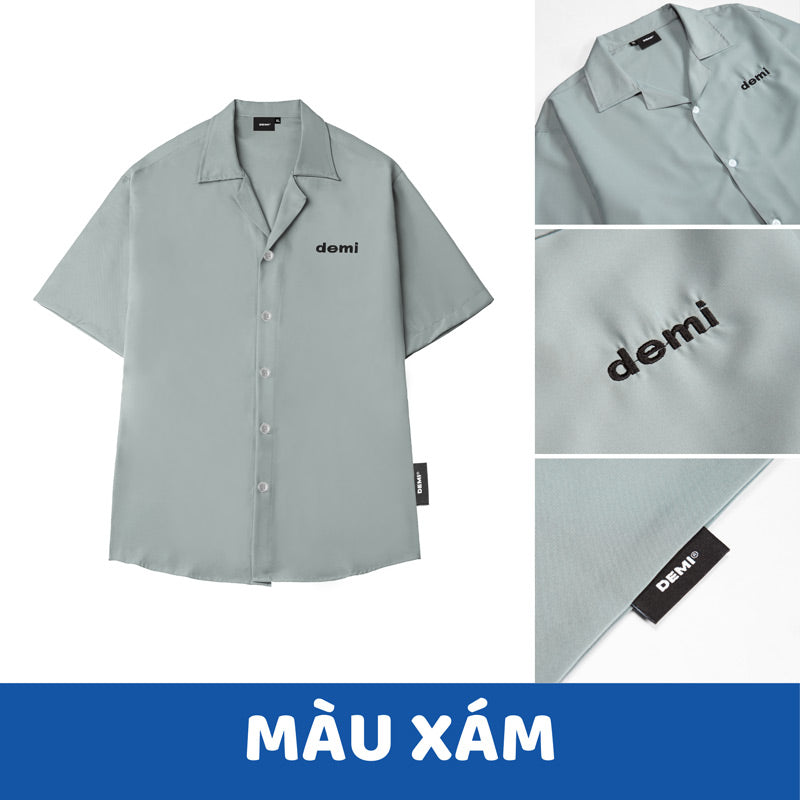 Light gray shirt with 'demi' branding on a white background