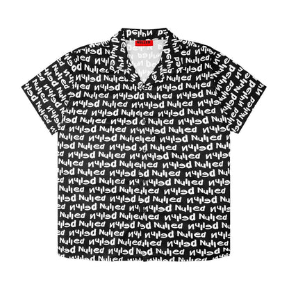 Black and white patterned shirt with 'Nuded' text on a white background