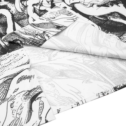 Black and white patterned fabric with abstract designs