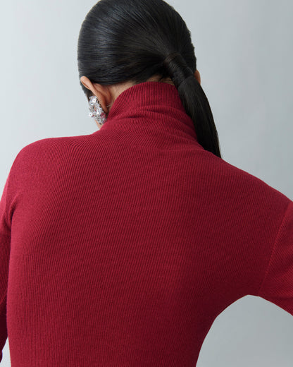Close-up of red ribbed knit fabric