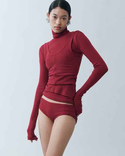 Red Ribbed High-Neck Top