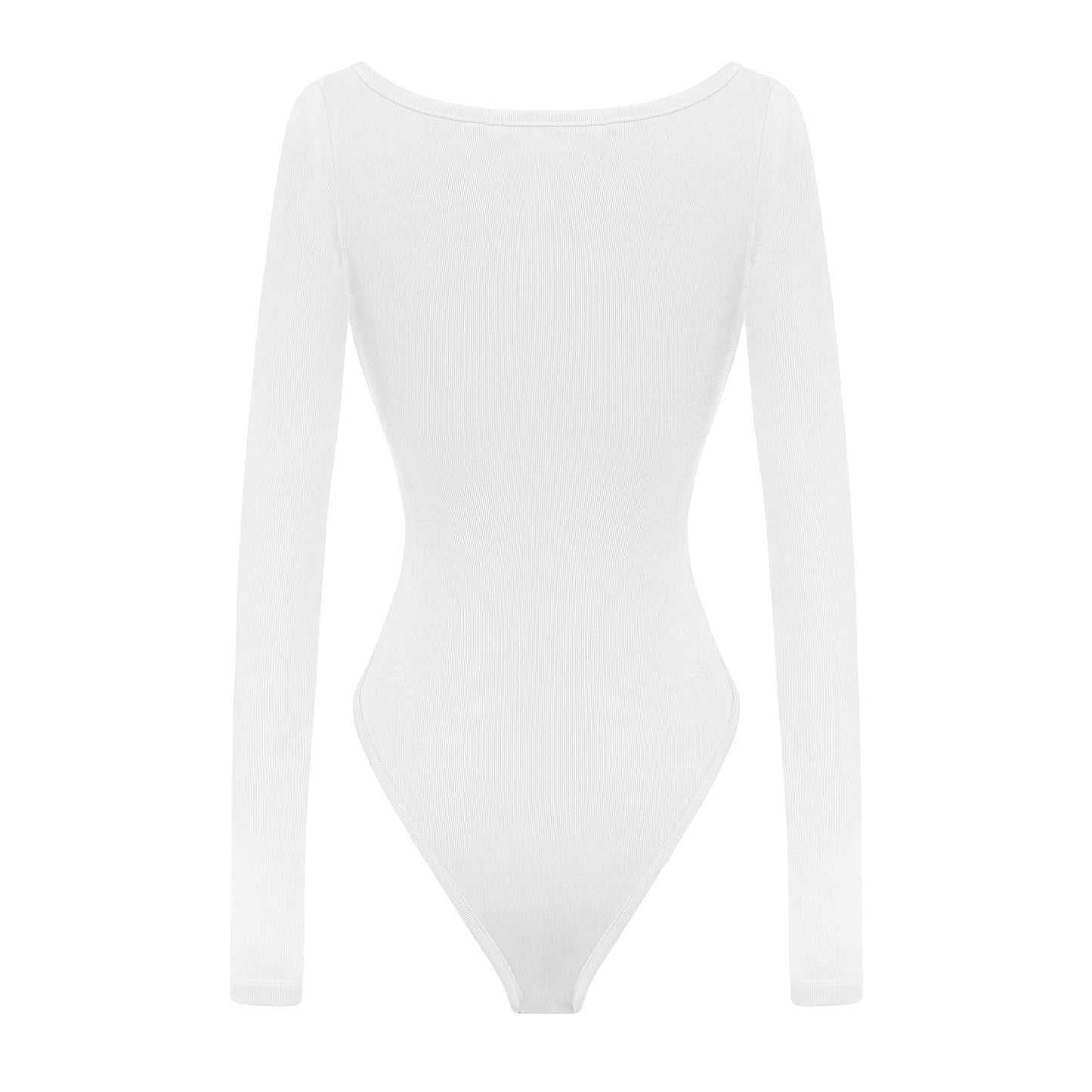 White bodysuit with long sleeves on a white background