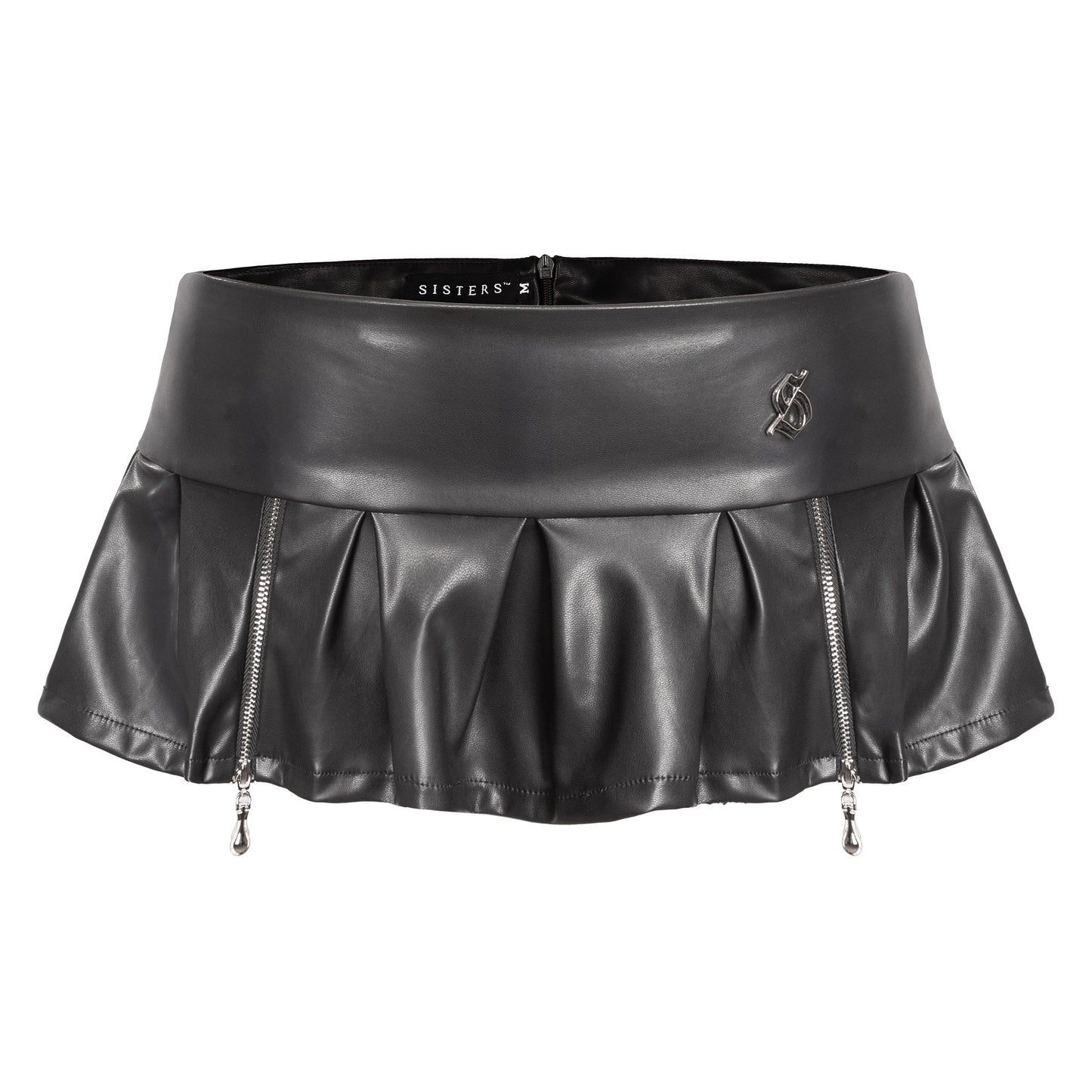 Black leather skirt with chain details on a white background