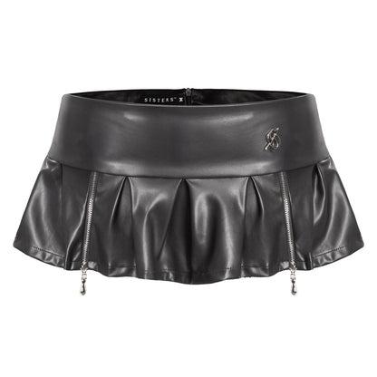 Black leather skirt with chain details on a white background