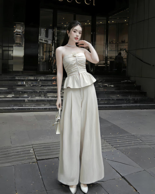 Ruby Bebe Pants in Beige – front full view