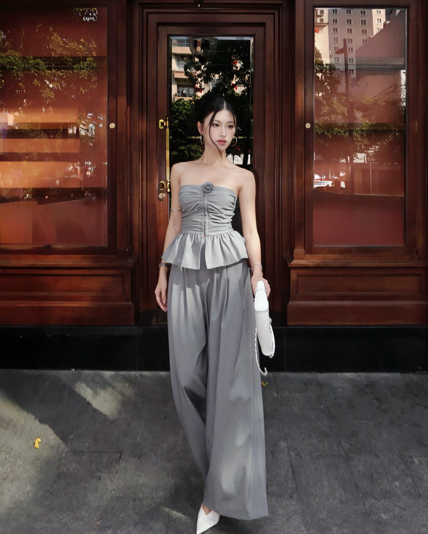 Ash Grey Ruby Bebe Pants – styled with crop top