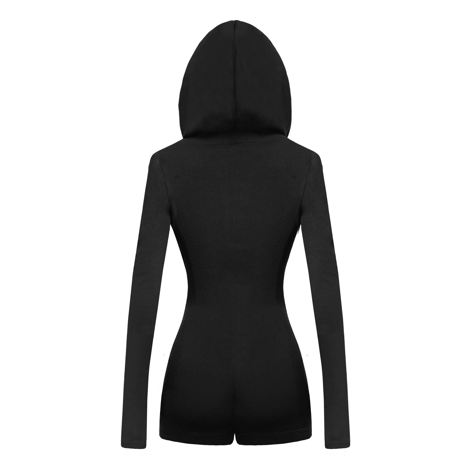 Black hooded romper on a white background