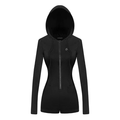 Black hoodie with a zipper on a white background