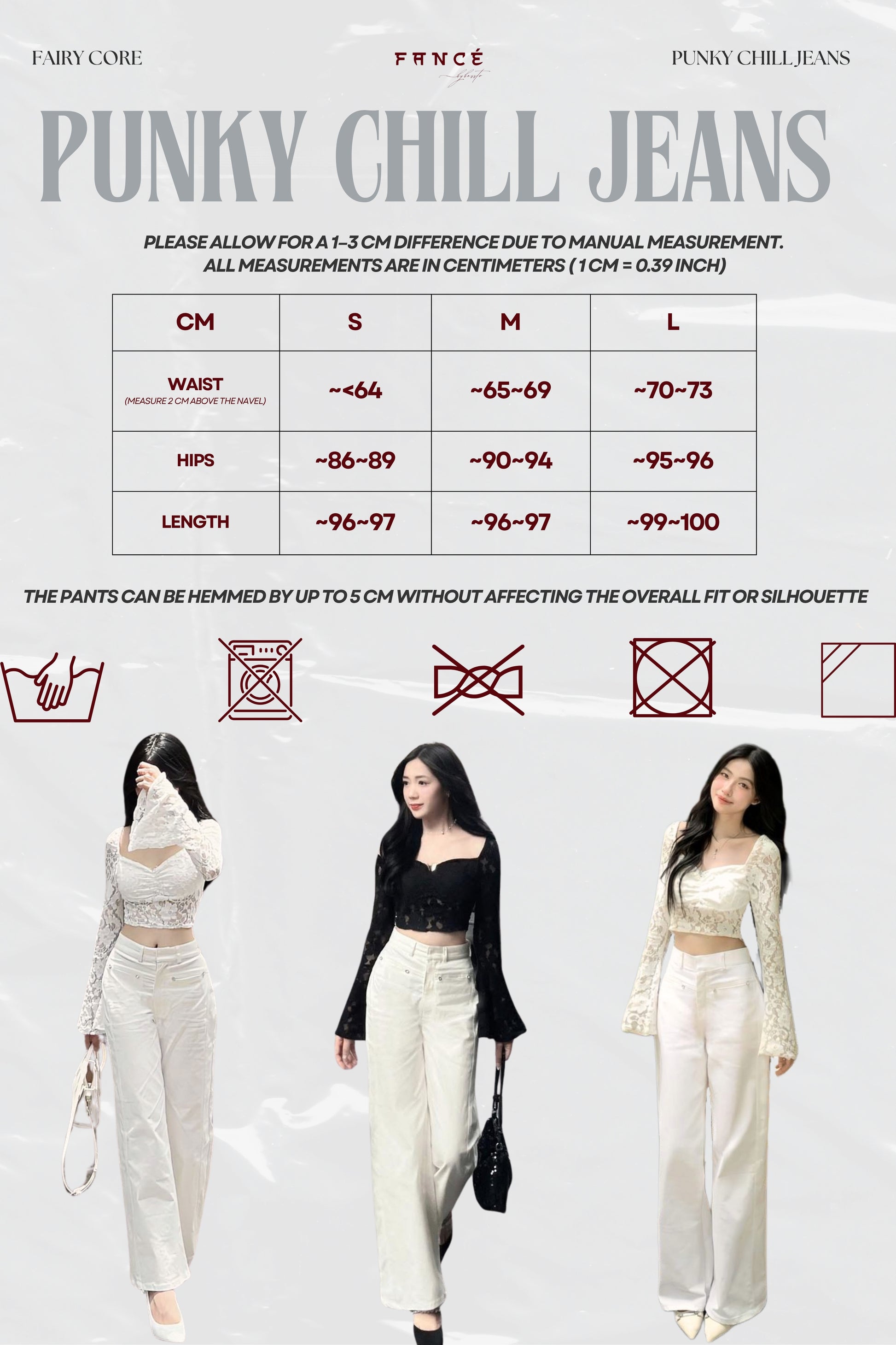 Punky Chill Jeans size chart with models wearing the jeans.